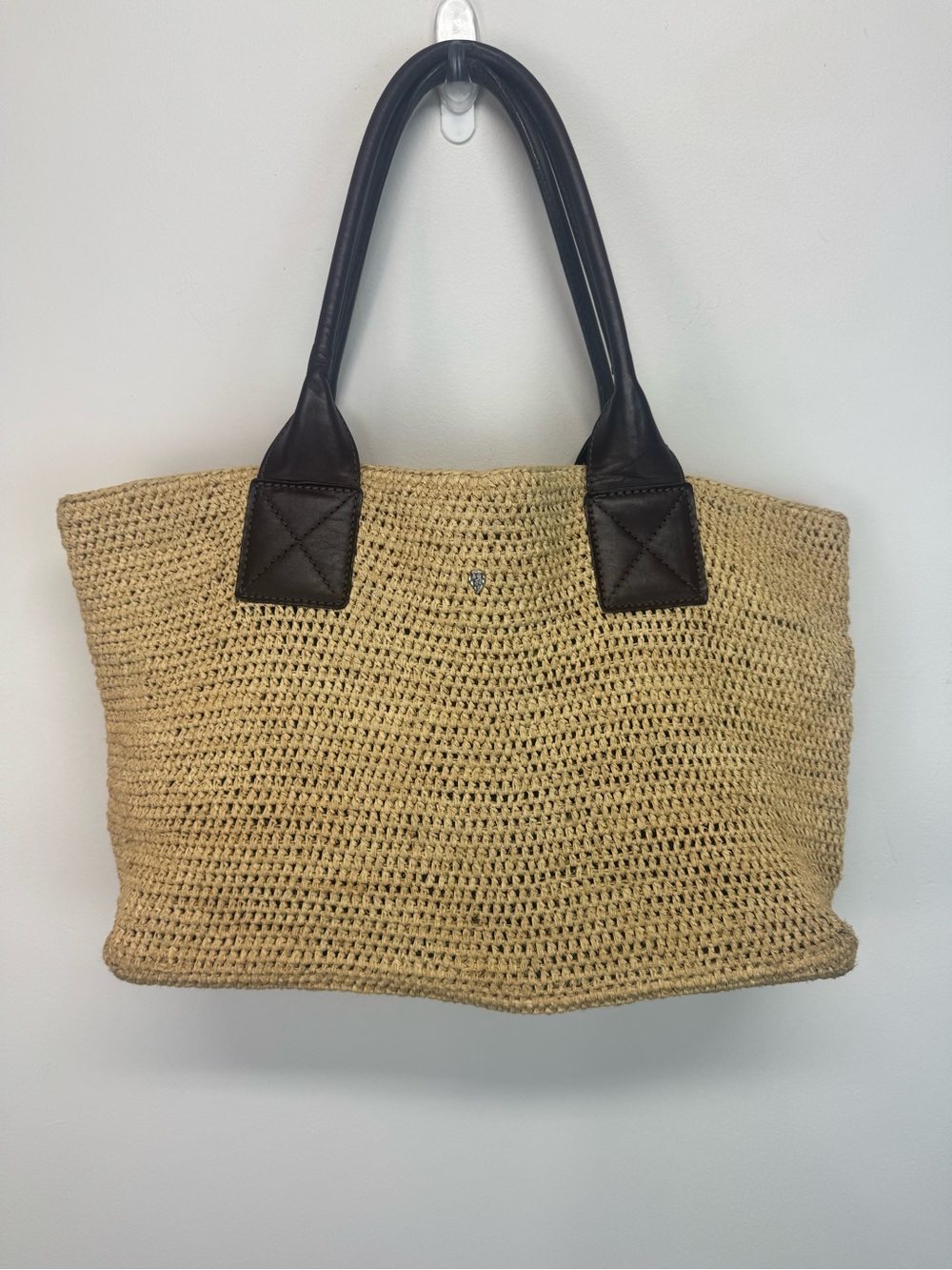 Helen Kaminski Raffia Tote Bag with Dark Brown Leather Handles
